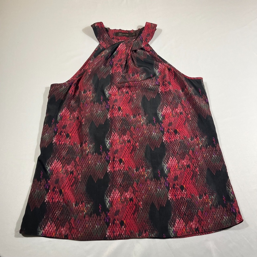 The Limited Halter Top Large Red Black Snake Print Keyhole Sleeveless Blouse